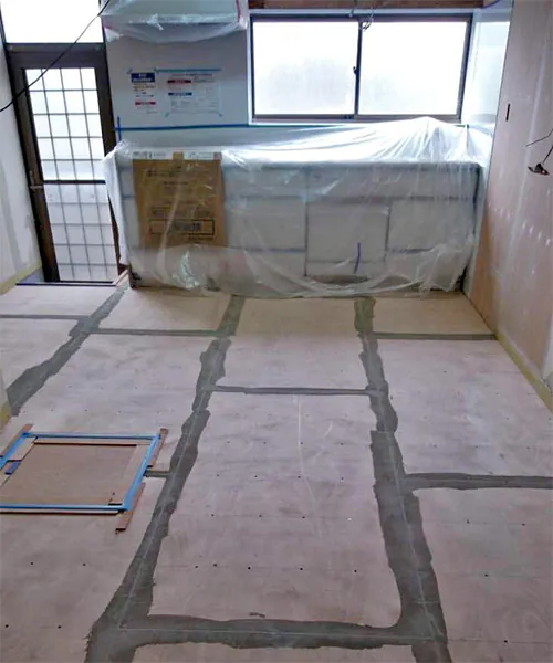 新潟市北区A様邸キッチンリフォーム中_床下地