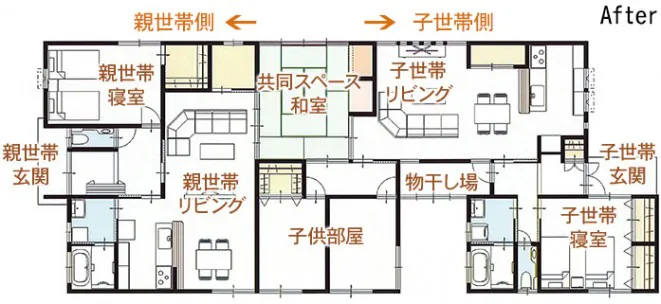 平屋の二世帯住宅間取り