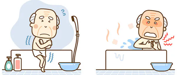 イラスト_風呂でヒートショックを起こす老人