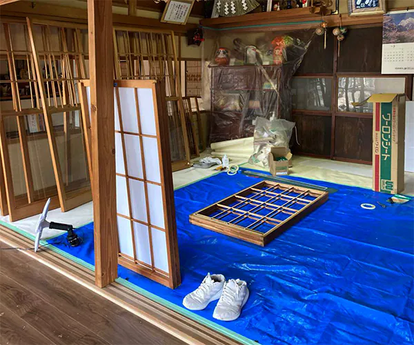 阿賀野市I様邸　内装リフォーム中_障子張替え