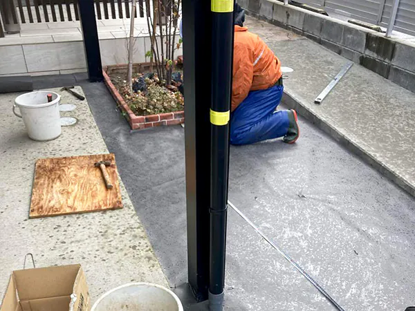 新潟市東区M様邸外構リフォーム中_防草シート敷